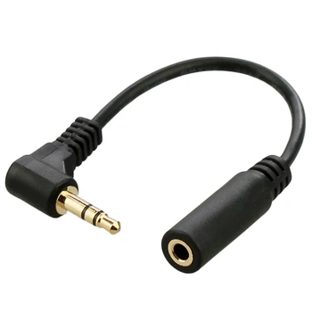 3.5 мм аудио кабел Адаптер От мъжа към жената 90 Градуса Правоъгълен 3,5 мм 3 полюса Аудио Стерео удължителен кабел 10 см Черен