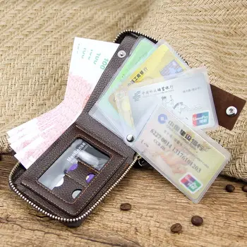 Кожен мъжки кратък портфейл однотонного цветове в градски отдих стил, в джоба на чантата, държач за самоличност, бейджа, чанта за карти, 2 сгъваеми чантата за ежедневна употреба
