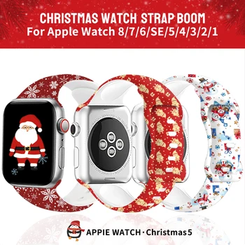 Силиконов Каучук с Коледните Принтом за Apple Watch 9 8 7 SE 6 Sport Band Взаимозаменяеми Гривна за iWatch 45 мм 44 мм 42 мм и Каишка за часовник