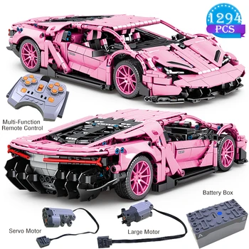 Технически Строителни блокове на известната серия на автомобилни състезания, Розовият модел кола с дистанционно управление, детски играчки за подаръци на човек, на ден на раждане