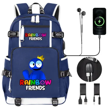 2024 Нова детска раница с принтом Rainbow Friends, ученически чанти за момчета и момичета, голяма чанта за книги, USB чанта за лаптоп с голям капацитет, наплечная чанта