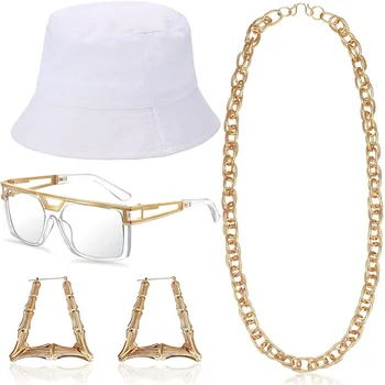 Комплект аксесоари за шапки в стил диско 1960-те, 1970-те години, слънчеви очила, колие, Карнавальная парти за момичета в стил хипи-диско