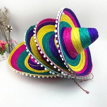 M6CC Бамбук Плетени Шапка Сомбреро Фестивални шапки Мексиканска шапка за партита Реквизит за снимки възрастни Традиционен костюм за шапки