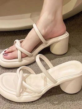 Елегантни Реколта сандали с появата на шнур, женски обикновена дизайнерски сладки обувки без закопчалка, дамски празнична Корейската мода обувки, Новост лятото 2023 г.