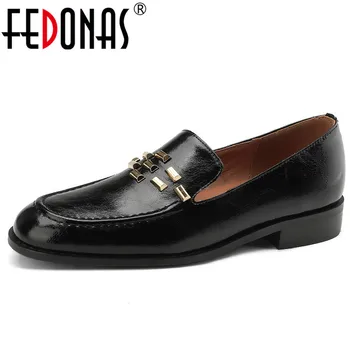 FEDONAS/ Дамски обувки-лодки в стил ретро, Ново Метално украшение, Естествена кожа, Пролет-есен, офис дамски ежедневни обувки на ниски обувки, Дамски обувки