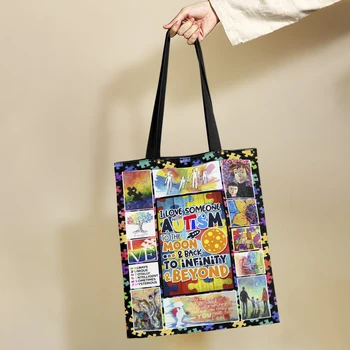 Yikeluo Изкуството на информираност за аутизма Дизайн Пъзел Множество Пазарска чанта Световен ден за информираност за аутизма, Рисуване драскулки, Чанта-тоут, чанта