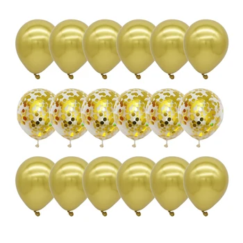 18шт Метални Златни Сребърни Латексови балони Комплект Конфети, балони Сватба Детски Душ Бала Парти по случай рождения Ден на Аксесоари за украса