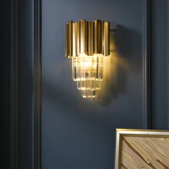 Стенен лампа Biewalk Modern Gold с кристали, осветление за дневна, кабинет, спалня, led вътрешно осветление, тапети и стенни осветителни тела за украса на заден план.