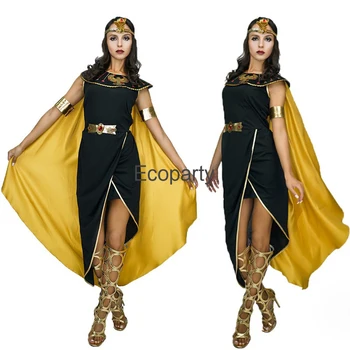 Жена средновековен костюм кралица Клеопатра за възрастни, рокля за cosplay на древната египетска фараона с правотата на Хелоуин, роклите на принцеса на Египет