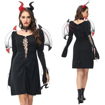 Cosplay-костюм Демон-вещиците на Хелоуин, женски, черно секси отворено рокля, костюм Готически призрак, костюм на вампир, карнавальная облекло за партита