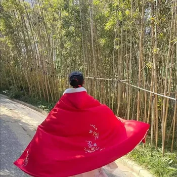 ВОДНО-Червено наметало, Древна китайска коледна облекло Ханфу, Дамски топло Бродирани наметало с качулка, Бархатное Зимно Бяло палто Принцеса