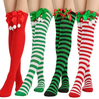2023 Дамски Чорапогащи над коляното на Бъдни привлече диагонал ивица, Коледни Чорапи до бедрото, от лосове, Чорапогащи до коляното в подарък