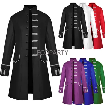 Мъжки ретро фрак в стил steampunk, яке, готически викториански сюртук, униформи, костюми за Хелоуин, Размер S-3XL