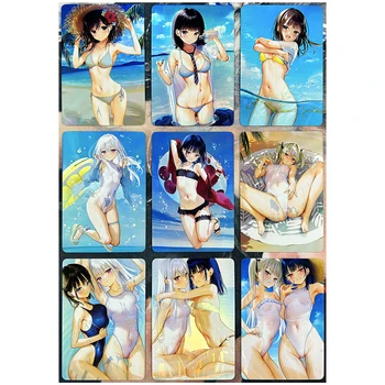 9 бр./компл. флаш-карти с пречупването на плаж, бански костюм за момичета ACG Kawaii Classic Game Аниме Collection Cards Подарък играчка