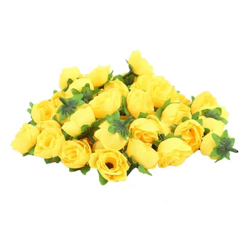 Жълт плат, Коприна Изкуствени глави рози за украса на Опаковка от 50 бр.