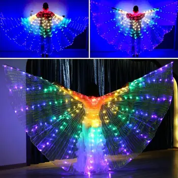 Светещи крила на пеперуда за танц на корема с телескопични пръчки, led крила, флуоресцентни шоу, костюм за парти за възрастни