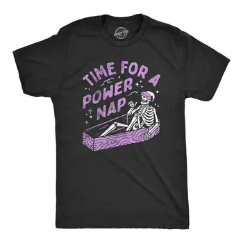 Мъжки t-shirt Time For A Power Nap Забавна Шега За Гроба С Сънливи виртуален скелет На Хелоуин