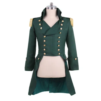 Мъжко палто в колониален стил Милитари, средновековна викторианска фрак от епохата на регентството, маскарадное зелена рокля, сако в стил мюзикъл Хамилтън