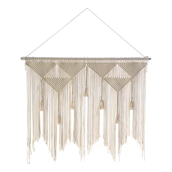 Гоблен от ресни, тъкани в стил бохо, бежово-бяла завеса с пискюли за дома (дървена пръчка в комплекта не са включени)