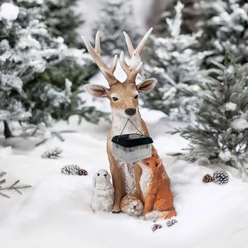 Коледна украса Елен с led фенер Елен заек Таралеж фигурка на вълк, занаяти, изработени от смола на фестивала за Коледа