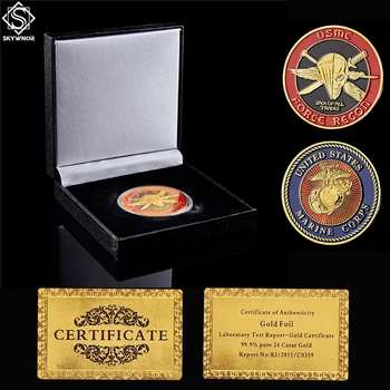 Монета на Корпуса на морската пехота на САЩ Usmc Force Recon Gold Challenge Монети на САЩ в луксозна кутия
