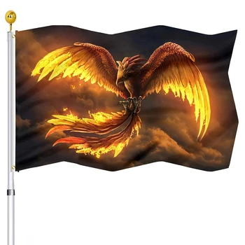 Флаг на Огнения Финикс Фэнтезийные знамена Firebird с двоен шев Знамена за партита на закрито Флаг за външна украса, Ярки цветове с медни люверсами