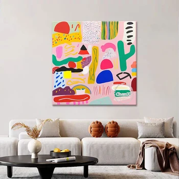 Модерен естетичен декоративен предмет на Цветни Мультяшная живопис с маслени бои върху платно за домашно стенен плакат за вашия интериор на хотела Абстрактно изкуство