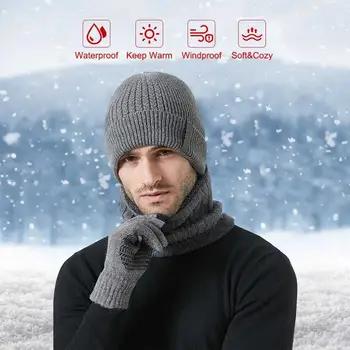 Вязаная шапка, шал, ръкавици, ветрозащитный комплект за колоездене на открито, дебела топла шапка, шал, ръкавици за сензорен екран за врата