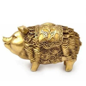 Честит фън шуй латунное богатство парична монета зодиакальная Прасе Статуя на Животно Свине