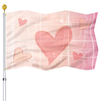 Знаме с изображение във формата на сърце, Розови сърца на Св. Валентин, за вътрешен и външен декор на верандата, във вътрешния двор, Градина знамена с медни люверсами
