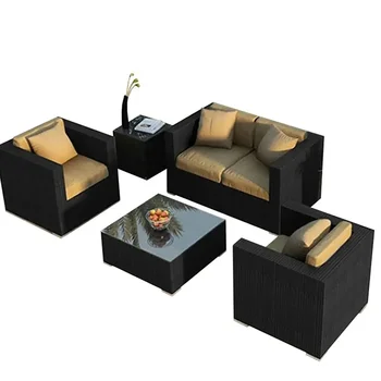 Диван за сядане на открито, вътрешен двор, сплетен от ратан, водоустойчив, двойна проста комбинирана мебели за вила