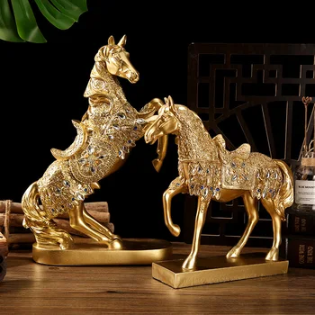 Ще Получите незабавен успех Скулптура златен кон Художествени Декоративни Фигурки за хола Вино кабинет Украса на офис, Подарък за откриване на