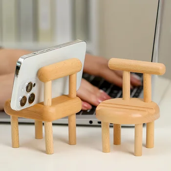 Симпатично мини-притежател на мобилен телефон на стола, дървена поставка за маса с карти, универсален държач за мобилни телефони и таблети с различни ъгли на наклона.