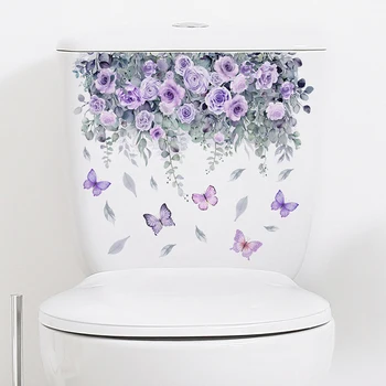 1 бр. Стикер с цвете и пеперуда за тоалетни, за украса на тоалетни, за Украса на дома баня, Самозалепващи стикер