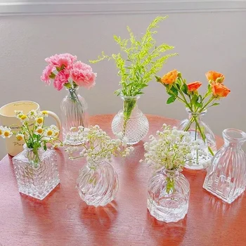 Прозрачна ваза от мини-бутончето с релеф в скандинавски стил, ясен релеф За централните елементи, вази за пъпки, сватбена украса, Декорация за домашно плот