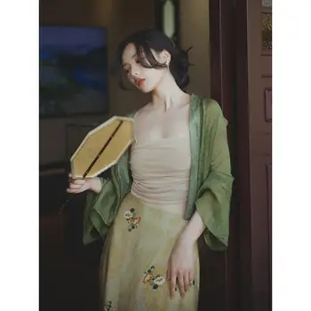 2024 нов китайски стил, женски ежедневното лятно подобряване на рокля-жилетка hanfu на подтяжках, ежедневното ежедневна рокля-кимоно hanfu в ретро стил, а a62
