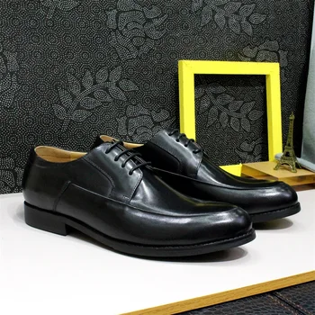 Мъжки обувки-Дерби От естествена Кожа, Луксозни Италиански Класически Мъжки Модел обувки са Ръчно изработени от дантела, Сватбени Офис Вечерни обувки За Бала