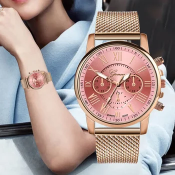 Дамски часовник GENEVA Случайни силиконов каучук кварцови часовници от висок клас марка Дамски часовник-гривна Ръчен часовник Дамски Relogio Feminino