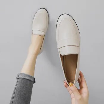 Дамски лоферы-Oxfords без шнур, Висококачествени Мокасини от кожа върху плоска подметка, Модни дамски ежедневни обувки за ходене.