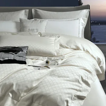 Комплект спално бельо от египетски памук 1600TC, Луксозно жаккардовое спално бельо, Стеганое одеяло, чаршаф, Калъфка за възглавница, плосък чаршаф Кралски размери