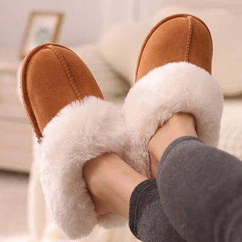 Litfun/ Модни Кожени чехли за жени и мъже, Нови Зимни Пухкави Плюшени домашни чехли с ефект на паметта, няколко домашни топли памучни обувки