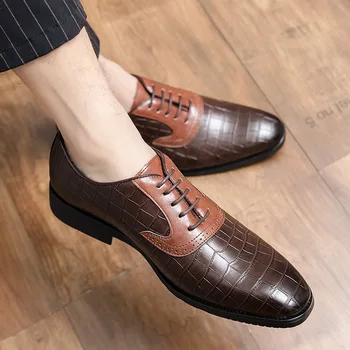 Луксозни Мъжки Oxfords От Естествена Кожа, Черни и Кафяви цветове, Класически Обувки с перфорации тип 