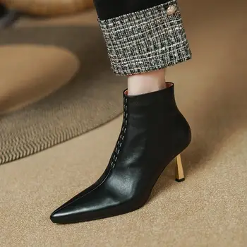 Дамски обувки от естествена кожа, удобни зимни обувки, модерни и висококачествени сватбени обувки за важни случаи, женски ботильоны