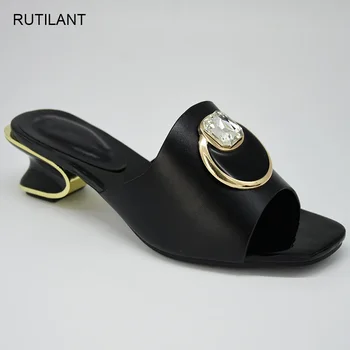 Нови Модни Дамски Чехли на нисък ток с кристали; Обувки за майките в Африканския стил; Дамски обувки; Елегантни вечерни обувки-лодка Wonen