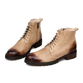 Есенно-зимни мъжки обувки, модерни кожени обувки в британския стил, мъжки обувки с кожа/ кожа вътре, топли обувки за мъже, мотоциклетни ботуши