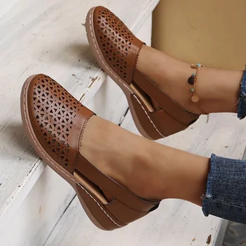 2023 Нови дамски сандали, ежедневни удобни пролетно-летни обувки на открито с кръгла пръсти, здрави обувки на плоска подметка с голям дебела подметка