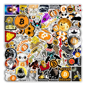 50 бр./компл. Мультяшные етикети с криптирана виртуална валута Bitcoin БТК за детска каска, лаптоп, смесени куфар за скейтборд