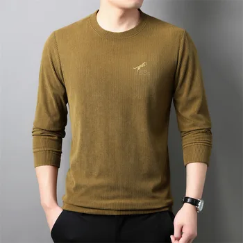 Мъжки пуловер с кръгло деколте, Пролет-Есен Нова Тениска с дълъг ръкав, Мъжки Модни и Ежедневни Долната риза с принтом