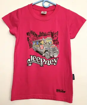 Тениска с изображение Dibuho Jeepney Phillippines Ръчно Рисувани Розово на цвят, Размер S
