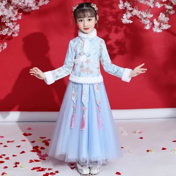 Детски китайски Прекрасен древен Hanfu, детски костюми за снимки от памук, вечерна рокля с бродерия за момичета, костюм Тан